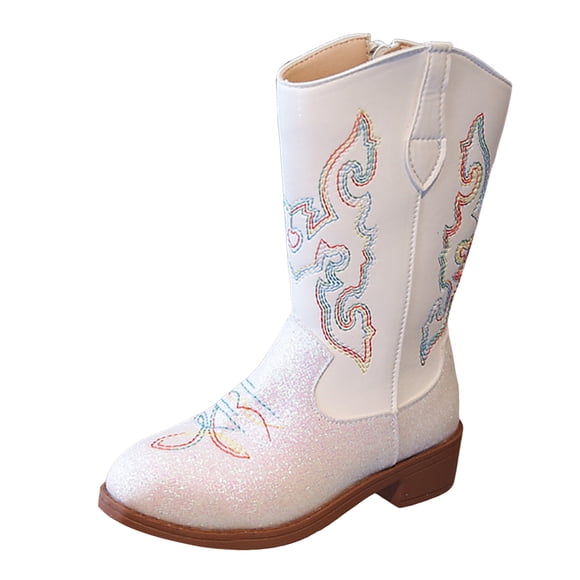 Zshosam Boots for Girls Girls Boys Western Boots, Western Riding Shoes for Toddler Little Kids Size 11.5,(White Little Kids 11.5)