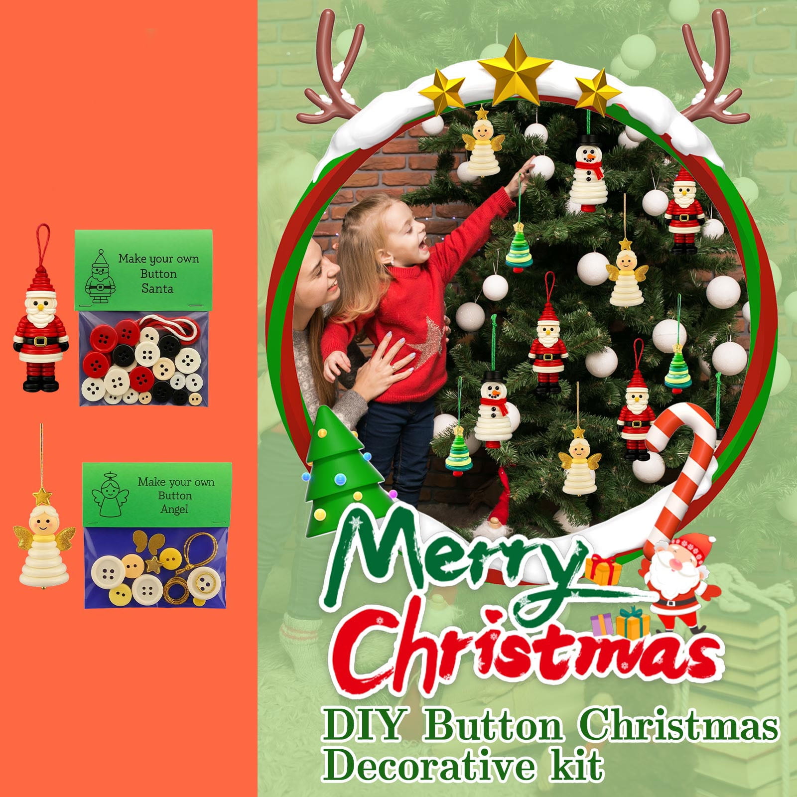 DIY Button Animal Craft Kit, Funny Christmas Button Ornament Decor Kit, Unique Animal Theme Three-Dimensional Hanging Decoration, DIY Animal Buttons Ornament, Gift for Craft Lover (5PCS)