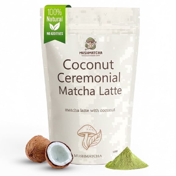 MushMatcha Coconut Ceremonial Matcha Latte Powder Dairy-Free Naturally Caffeinated 1 Count 3.5 oz