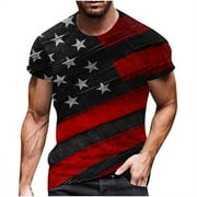 LWZWM USA Flag Print Men's Shirts Short Sleeve Crew Neck Black L