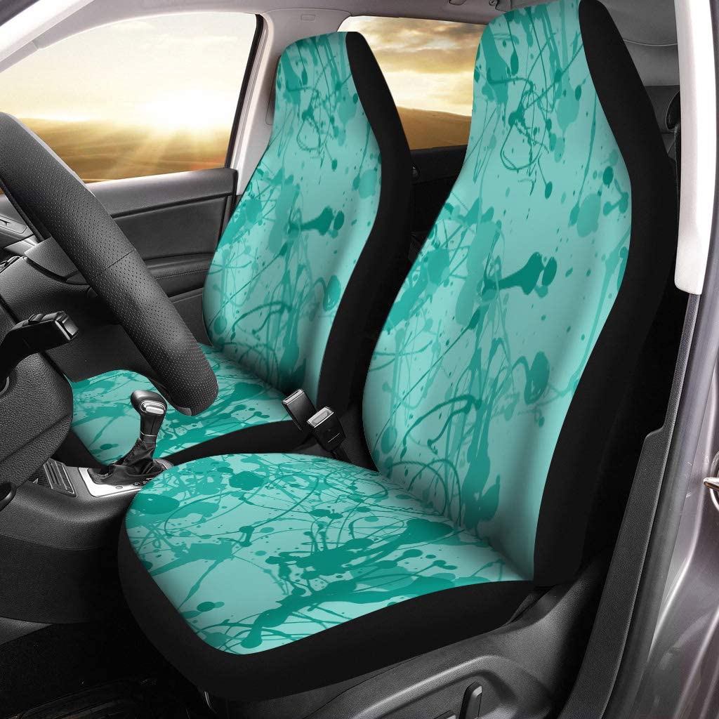 KXMDXA Set of 2 Car Seat Covers Green Paint Splatter Pattern in Teal