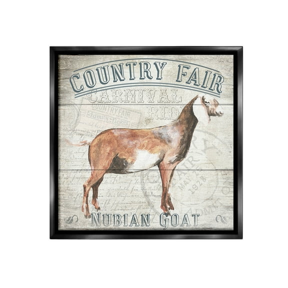 Stupell Industries Country Fair Goat Animals & Insects Painting Black Floater Framed Canvas Art Print Wall Art, 18 x 18