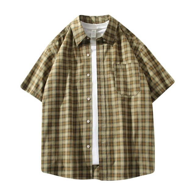 Birdeem Chemise Cardigan à Manches Courtes à Boutons Imprimé à Carreaux pour Hommes