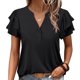 thumbnail image 2 of Blusa de Trabajo de Manga Corta Botón de Manga de Encaje de Color Sólido Blusa Casual 95% Poliéster 5% Spandex, Nuevo Top de Moda para Diario Y Fiesta, 2 of 9