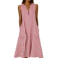 thumbnail image 2 of Snorda Women's Striped Dress Summer Round Neck Sleeveless Striped Solid Color Casual Dress Flowy Sundress Ideal for Daily Wear Beach Vacation & Party, 2 of 7