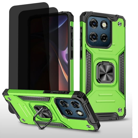 Hotpom for Moto G 5G 2025 Case with 2 Pack Privacy Screen Protector Military Rugged Durable Grade Drop Shockproof Protection with 360° Rotating Stand, Green