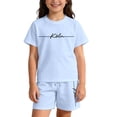 thumbnail image 3 of Girls Clothes Unisex Letter Print Short Sleeve Cozy Loose Fit Street Style Set Baby Girl Outfits Light Blue 7-8 Years, 3 of 8