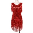 thumbnail image 6 of Raenseen Women's Flapper Dresses Fringed 1920s Sequins Formal Swing Cocktail Party Dress Red L, 6 of 9