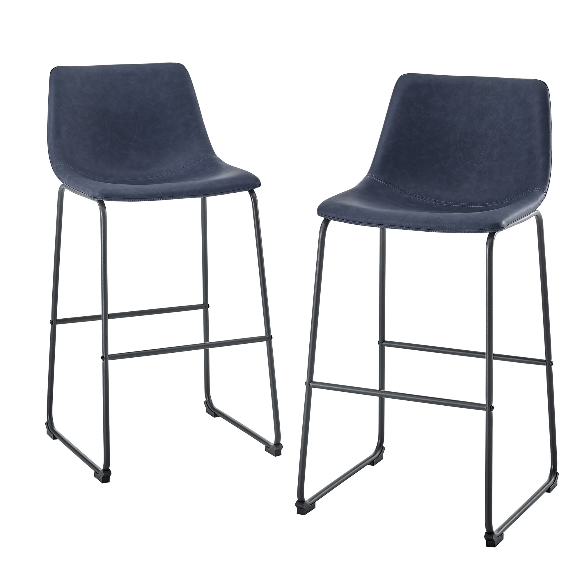 Walker Edison Full Back Faux Leather Navy Bar Stools, Set of 2