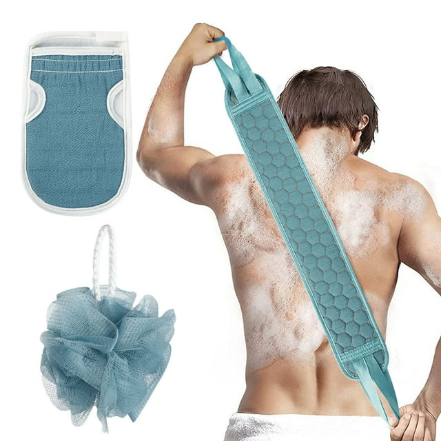 Handle Body Washer Dual-Sided Back Washer Back Scrubber with Glove & Shower Ball
