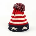 thumbnail image 5 of Xfvqtps Unisex Men and Women Beanie with Plush Pompom Star Print American Flag Print Knitted Stretch Soft Windproof Coldproof Warm Winter Hat Red, 5 of 5