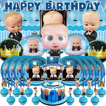 Boss Baby White Boy Party Decor Plates Cake Topper Balloons Banner Backdrop Supplies Decorations Tableware
