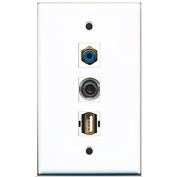 RiteAV - 1 Port RCA Blue and 1 Port USB A-A and 1 Port 3.5mm Wall Plate