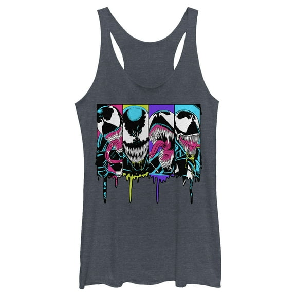 Women's Marvel Venom Colorful Dripping Comic Panel Racerback Tank Top Navy Blue Heather Large