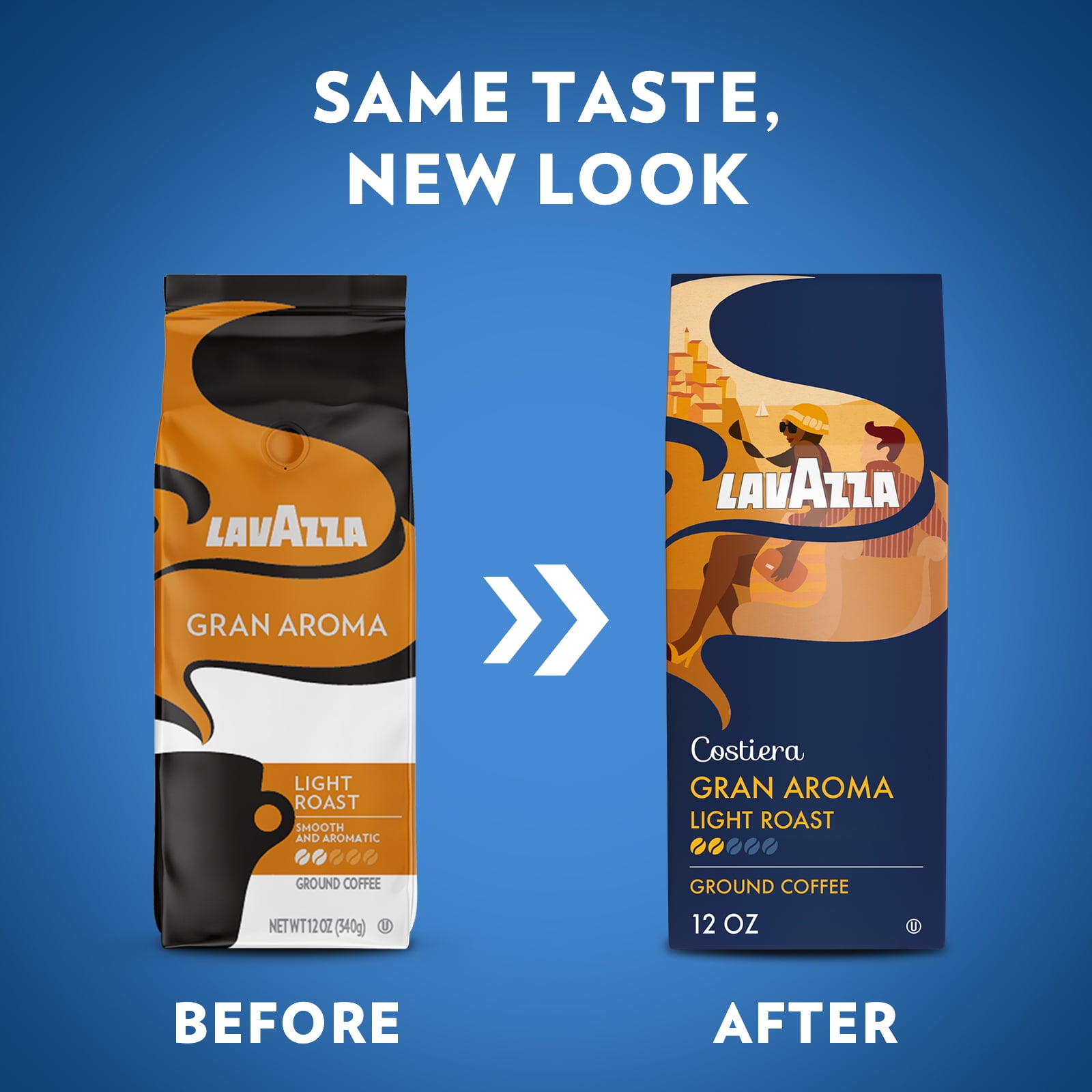 Lavazza Costiera Gran Aroma Ground Coffee, Light Roast, 100% Arabica, 12 oz Bag (Pack of 6)
