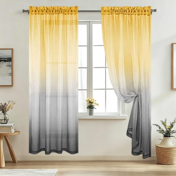 Gumesh Yellow Sheer Curtains - Gradient Semi Voile Grommet Top Window Curtains for Bedroom and Living Room, 52 x 84 Inches Long