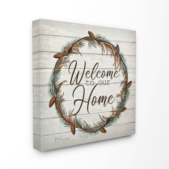 Stupell Industries Welcome Home Wreath Words On Wood Texture Design Canvas Wall Art by Lauren Gibbons