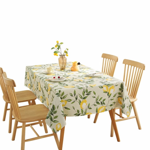 Asoricing Picnic Table Cloth,4.59 ft x 7.22 ft Waterproof PVC Lemon Table Cover for Kitchen and Patio, Oil-Proof, Lemon