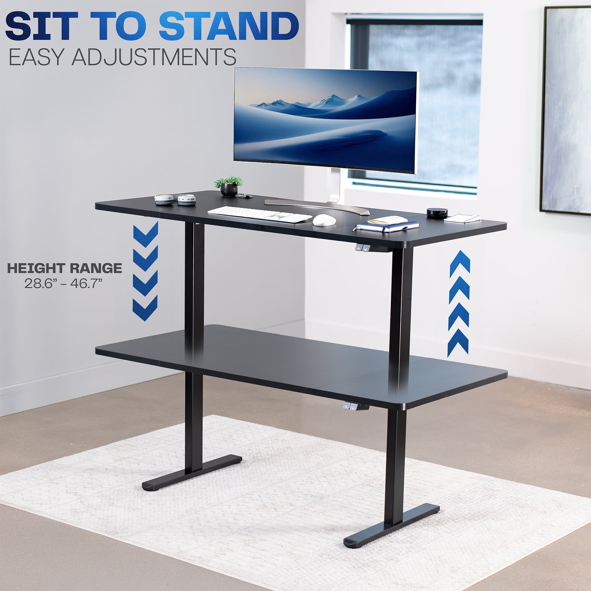 VIVO Electric 60” x 30” Stand Up Desk, Black Table Top, Black Frame