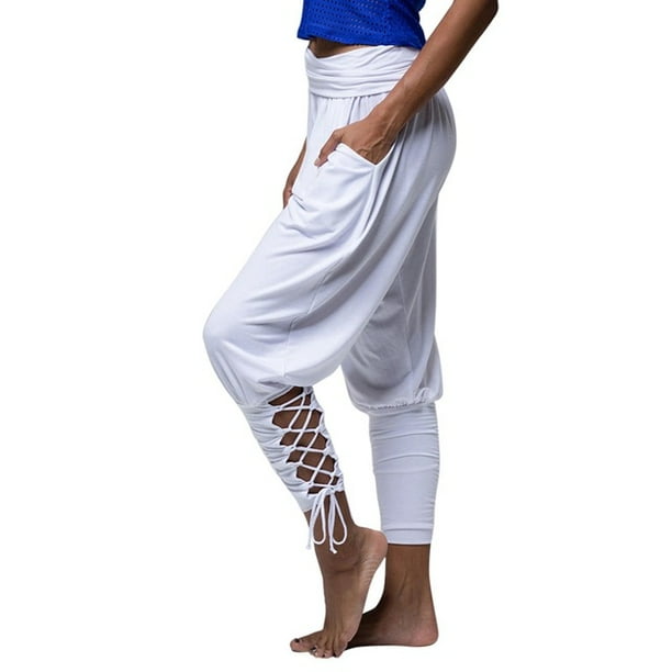 KORSIS - Women Solid Lace Up Jogger Harem Pants Gym Fitness Loose High Waist Pocketed Pant