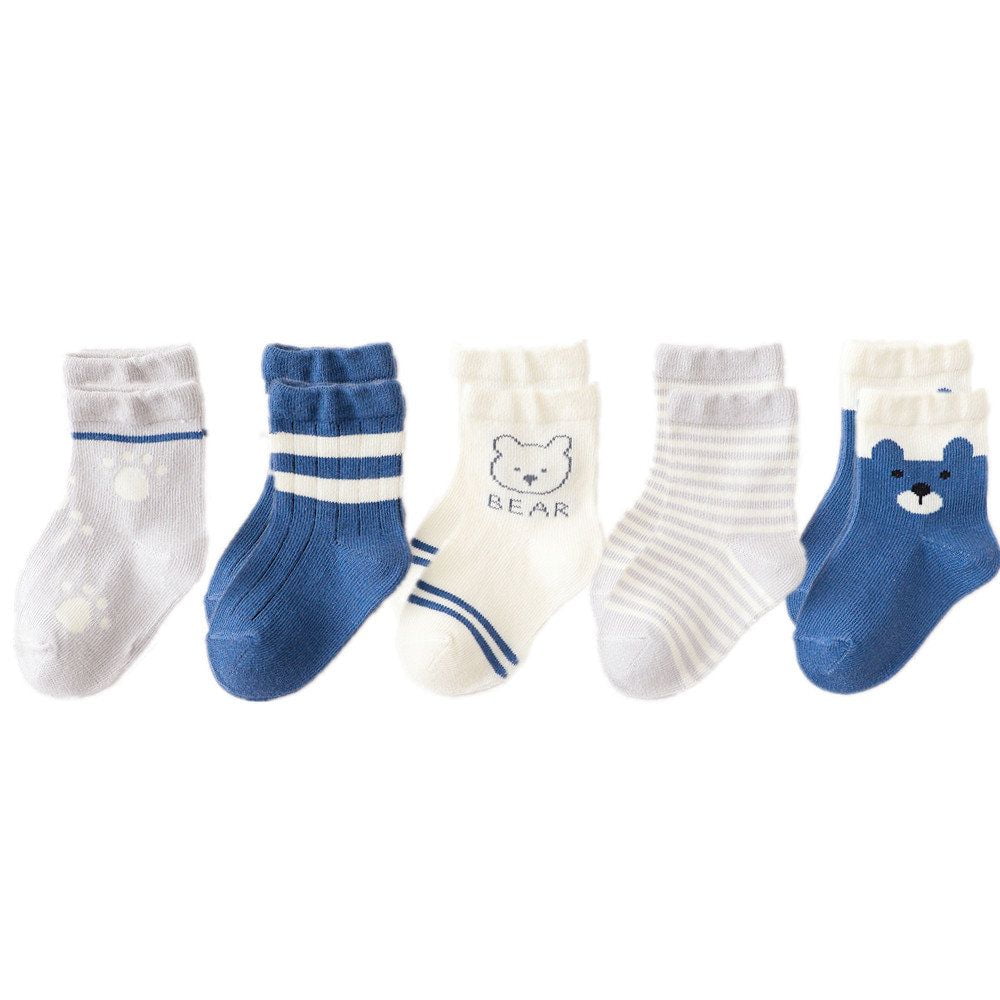 5 Pairs Cute Baby Toddler Girl Boy Warm Soft Ankle Socks Non-Slip Cotton Socks 