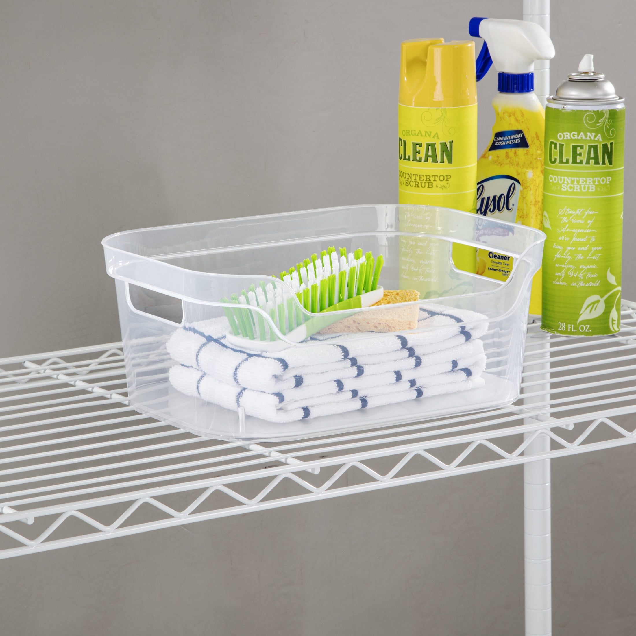 Mainstays Medium Open Bin, Clear Plastic, Easy Access Bin with Scoop Front, Clear, 8 Pack