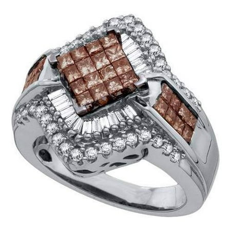 1.50Ctw Cognac Diamond Invisible Bridal Womens Fixed Ring Size - 7