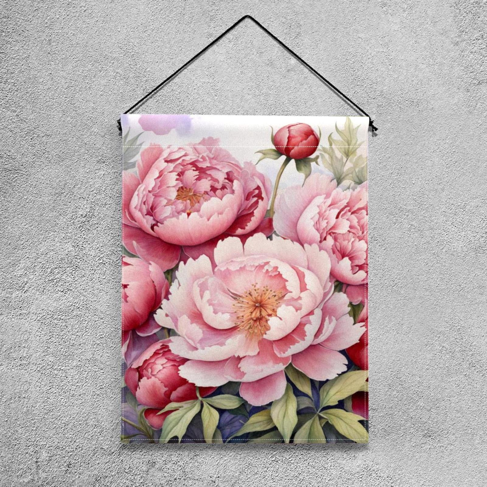 Welcome Peony Watercolor Background Garden Flag, Vertical Double Sided Small House Flag, Yard Farmhouse Outdoor Deck Veranda Lawn Decor 28x40 Inch