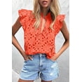 thumbnail image 3 of PRETTYGARDEN Womens Summer Tops Dressy Casual Ruffle Cap Sleeve Button V Neck Embroidered Eyelet Blouses Shirts, 3 of 8