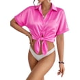 thumbnail image 3 of MOYIKO Swimsuit Coverup for Women Silk Stain Summer Tops Bathing Suit Cover Up Button Down Shirts Beach Outfits Dress, 3 of 7
