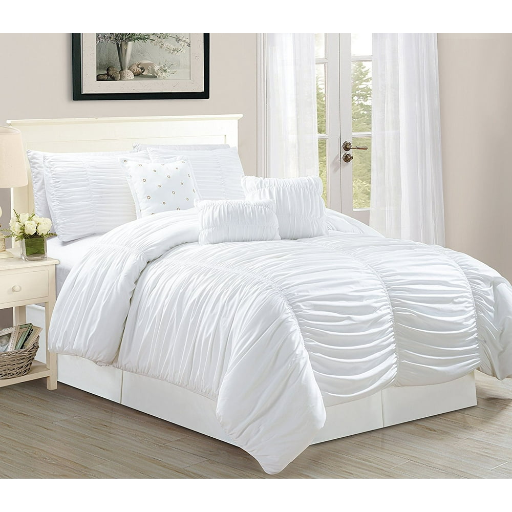 Odessa Queen Size 7-Piece Tufted Ruffle Comforter Bedding Set Soft ...