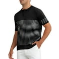 thumbnail image 4 of INSPIRE CHIC Men's Striped Polo Shirt Regular Fit Short Sleeves Button Down Collared Knit Golf Shirts S Black, 4 of 6