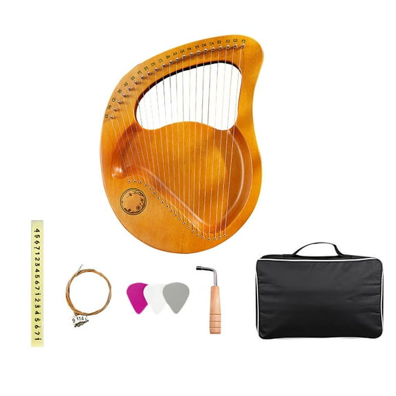 Inteprter Arpa de lira de caoba, arpa de lira antigua, Kit de arpa de lira Retro para Piano con llave de afinación, juego de arpa de lira elegante para Cables de audio/vídeo No.1