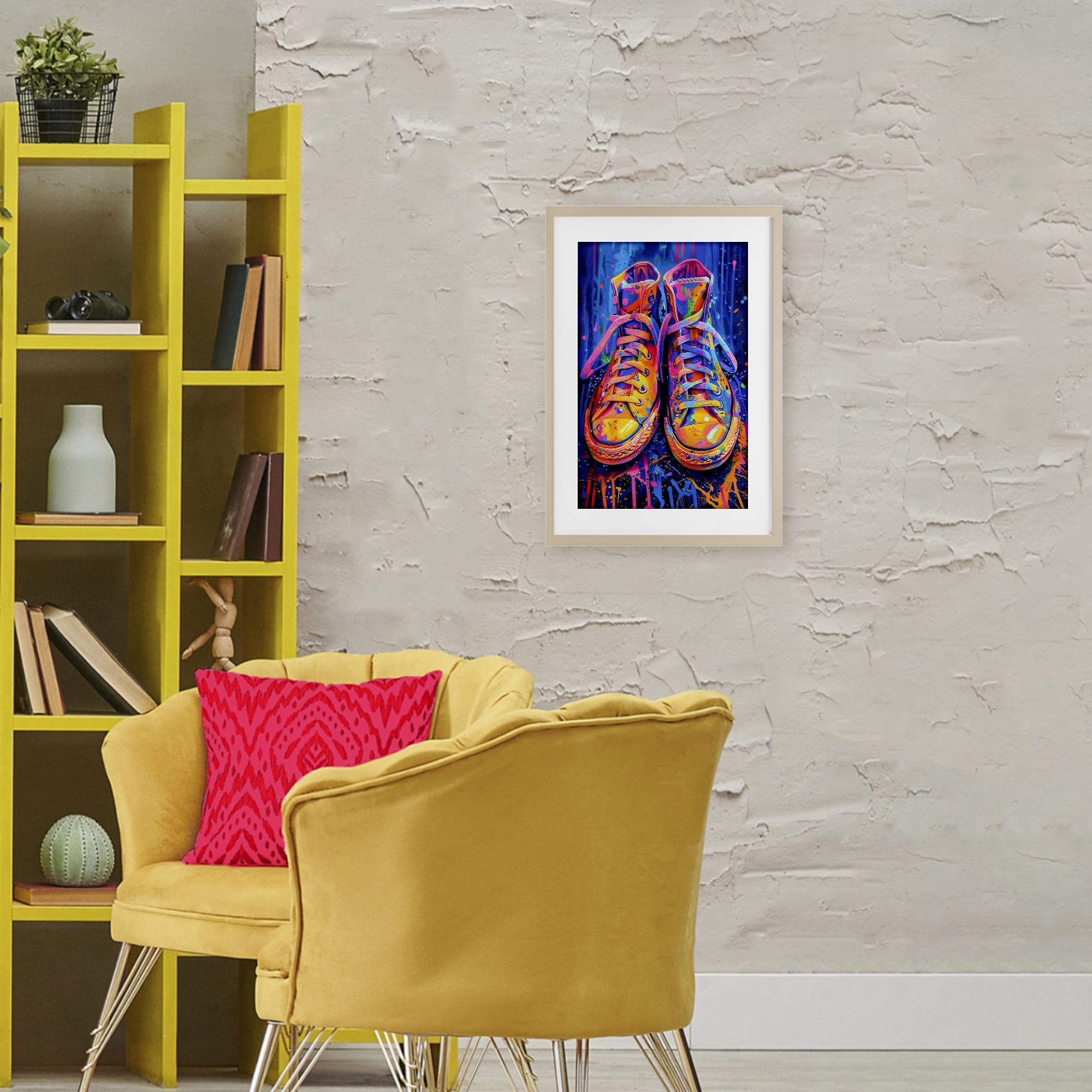 Stupell Industries Moody Converse with Neon Splash Birch Framed Print Under Glass, design by Creative Studio