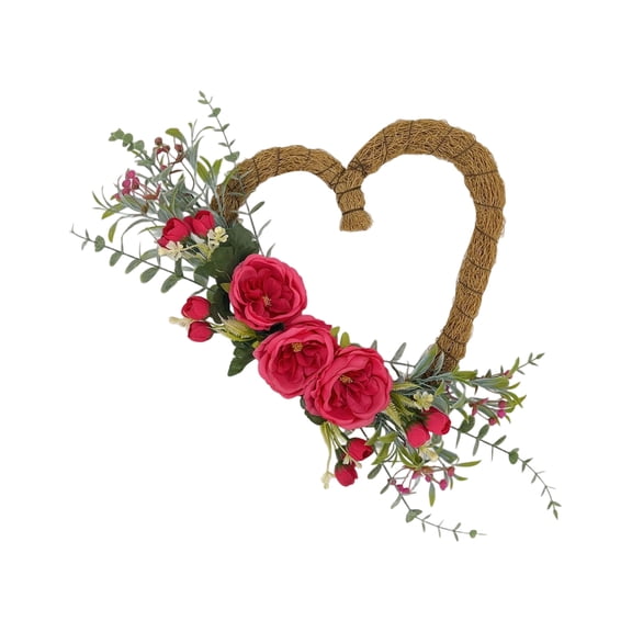 Artificial Heart Shaped Flower Wreath, Spring Wreath, Artificial Flower Wreath for Valentine's Day, Spring Wreath for Front Door Home Valentines Day Wedding Decor, 15 * 13inch