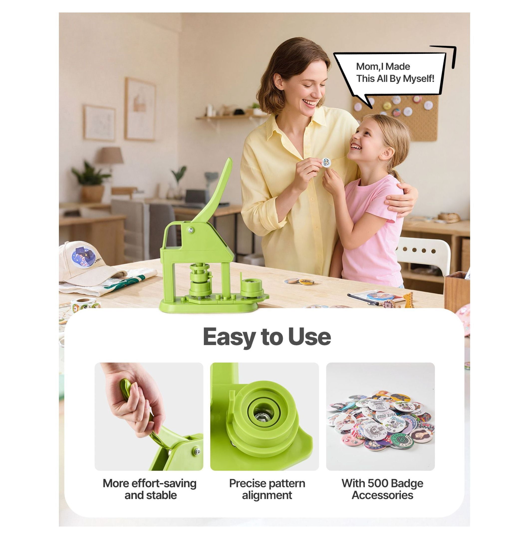 Button Maker Machine 0.98in - DIY Pin Button Maker Kit with 500 Parts, Circle Cutter & Tools - for Badges, Personalized Gifts, Crafts