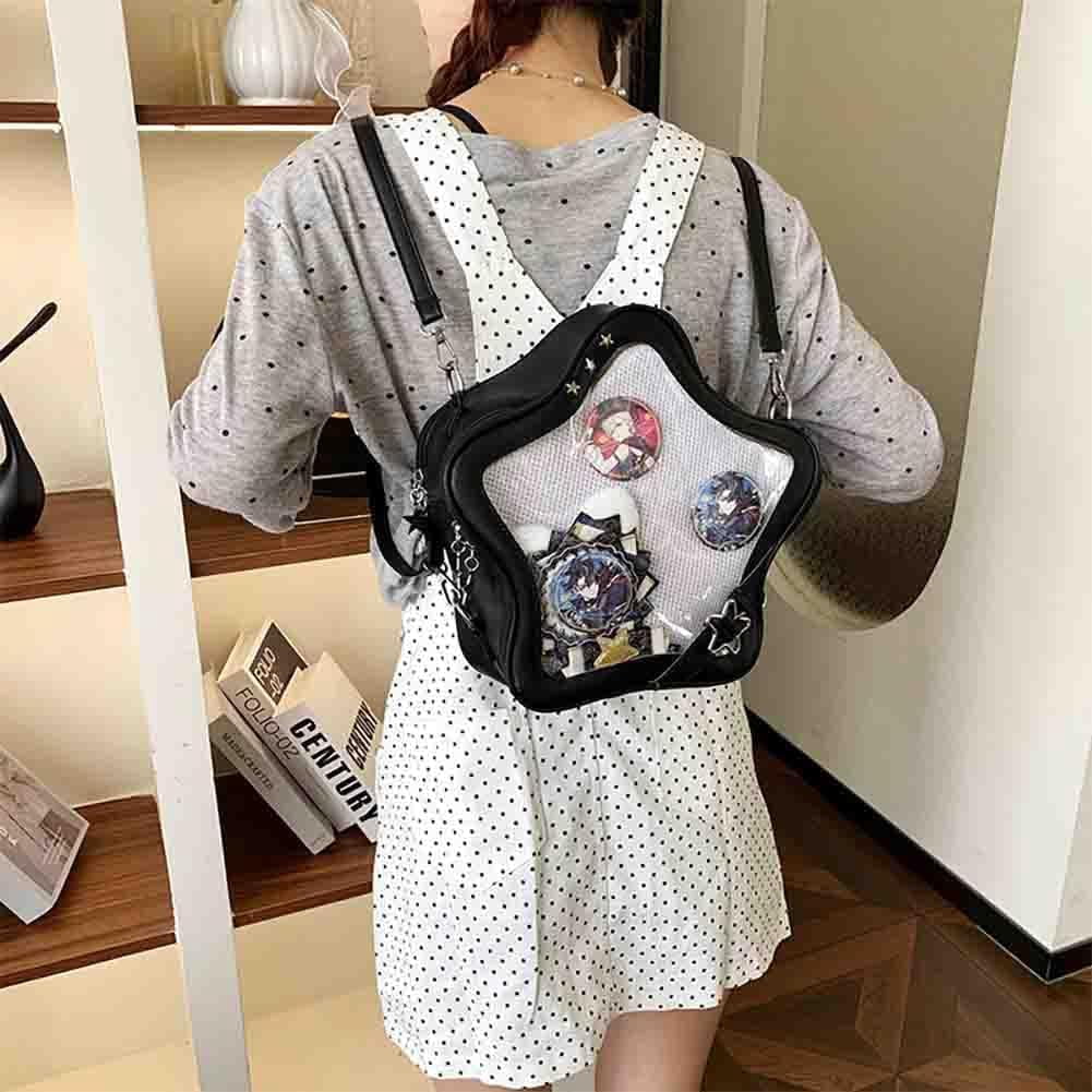 Baguery Ita Bag Star Shaped Purse - PU Leather Cute Clear Crossbody Bag, Kawaii Pin Display Shoulder Bag (Bare Bag)​