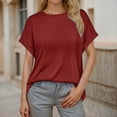 thumbnail image 2 of oqasdz Women's Sweaters Spring Fall New Round Neck Solid Color Short Sleeve Thin Lightweight Sweater Top Casual Comfort Soft, 2 of 5
