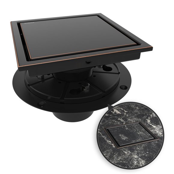 WEBANG 6 Inch Square Shower Drain Bronze Floor Drain with Flange Reversible 2-in-1 Cover Tile Insert Grate Removable SUS304 Stainless Steel CUPC Certified Oil Rubbed Bronze