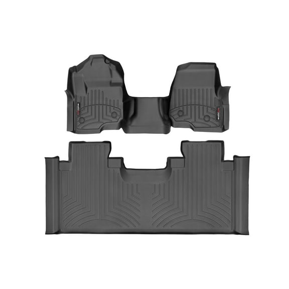 WeatherTech Custom Fit FloorLiners compatible with 2020-2022 Ford Super Duty - 1st Row Over-The-Hump & 2nd Row, Black