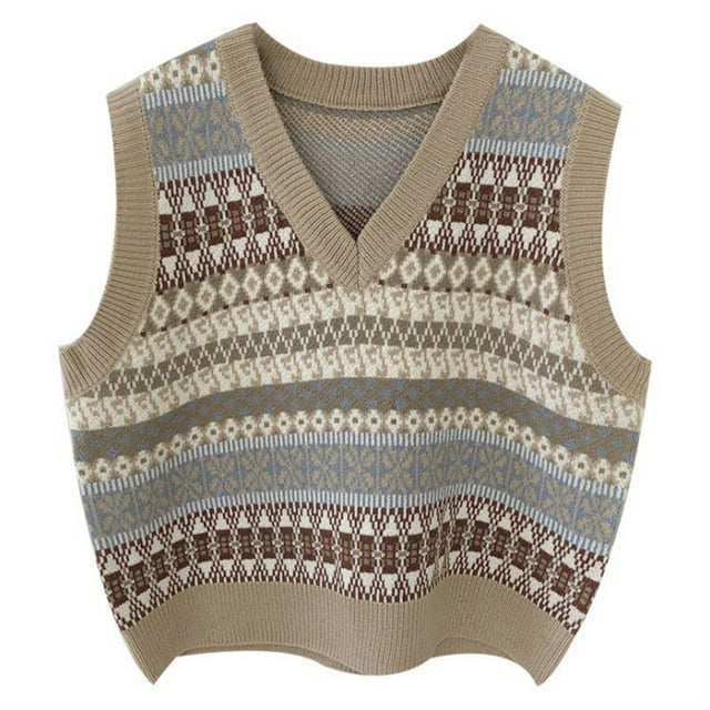 Honganda Gilet Sans Manches à Col en V Imprimé Bohème Ample pour Femmes