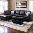 thumbnail image 3 of Miekor Furniture Modern Faux Leather Sectional Couch with Chaise and Ottoman-Large 3 Piece Sofa Set for Living Room-L-Shaped Left-Facing Sofa Furniture-Wood Frame-Sectional Sofa Set of 3 Black B3A614, 3 of 5
