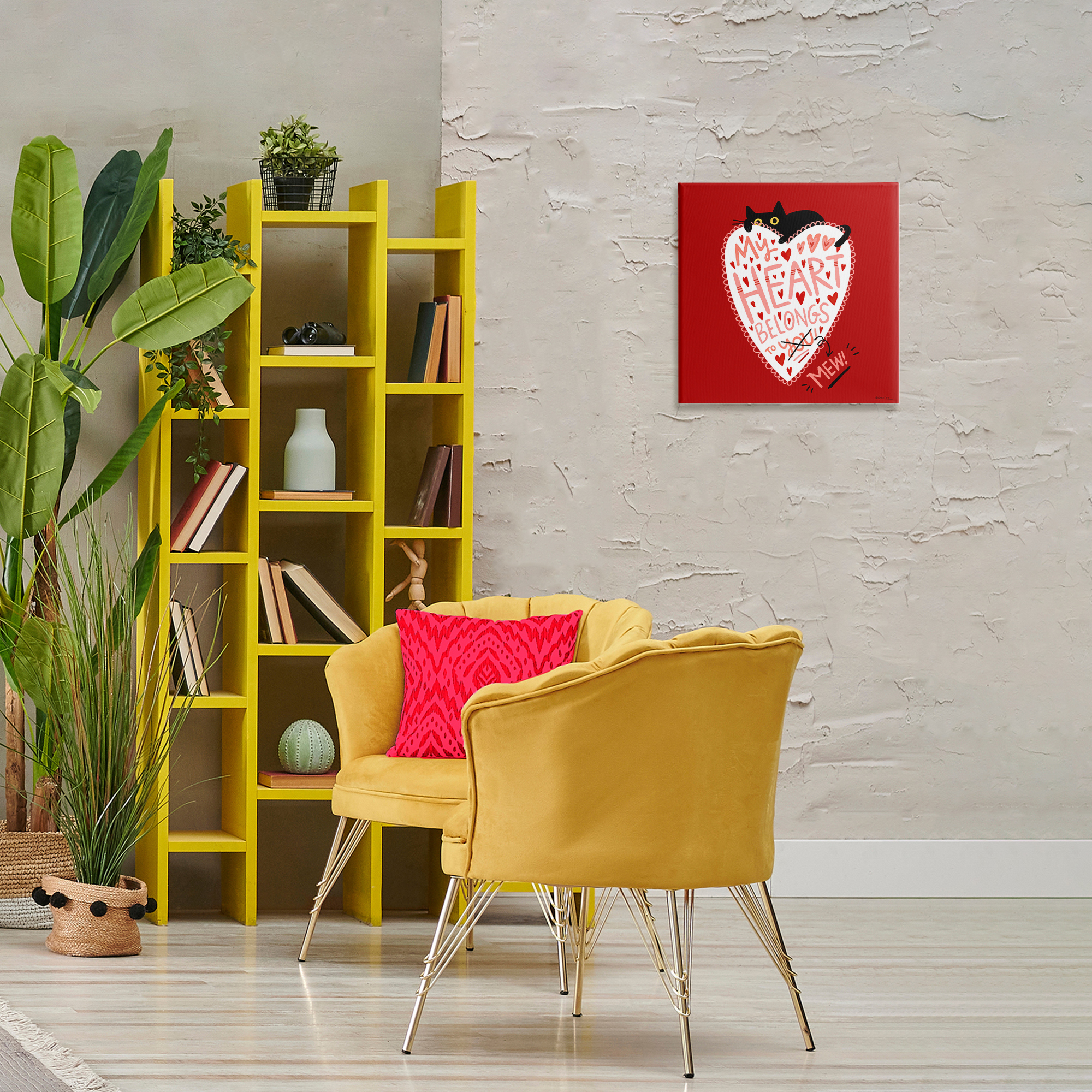 Stupell Industries Heart Belongs To Mew Animals Painting Wrapped Canvas Art Print Wall Art, 17 x 17