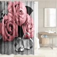 thumbnail image 4 of Aosijia 4 Pcs Bathroom Sets with Shower Curtain and Rugs, Water Rose Shower Curtain Set with Non-Slip Rugs,Bath Mat,Toilet Lid Cover and 12 Hooks, 4 of 5