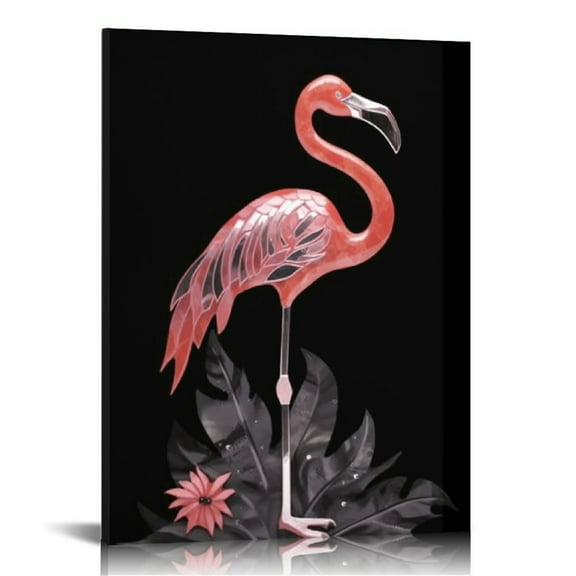 JRXY  Framed Flamingo Wall Art Pink Red Birds Brown Tropical Plant Canvas Prints Paintings Modern Animals Artwork for Living Room Bedroom Home Wall Deocr Ready to Hang 12x16 in