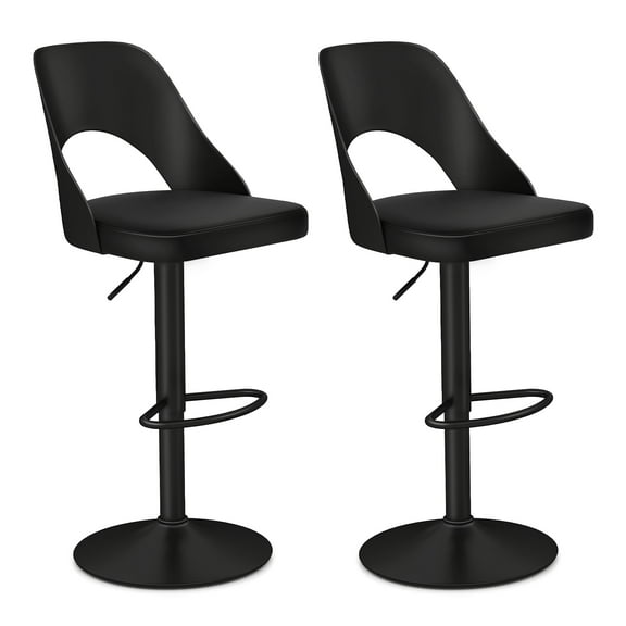 Gymax Bar Stools Set of 2 w/Enlarged PU Leather Seat Footrest Swivel Bar Chairs Black