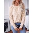 thumbnail image 6 of Womens Sweaters Crewneck Cable Knit Sweater Long Sleeve Fall Tops for Women M, 6 of 9
