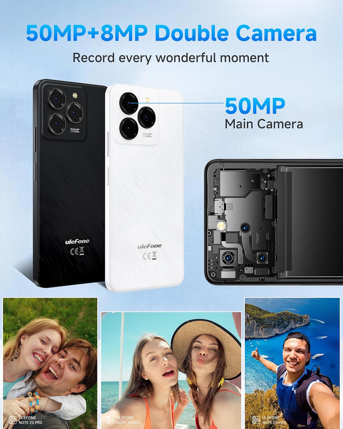 Ulefone Note 20 Pro Phone Unlocked, 8GB 128GB, 8-Core, 6.75" 90Hz Display, Android 14, 50MP AI Camera, 6000mAh Battery, Dual 4G LTE
