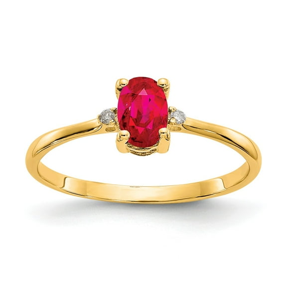14K Yellow Gold Ring Band with Stones (07) July Ruby Oval Red Diamond Round White