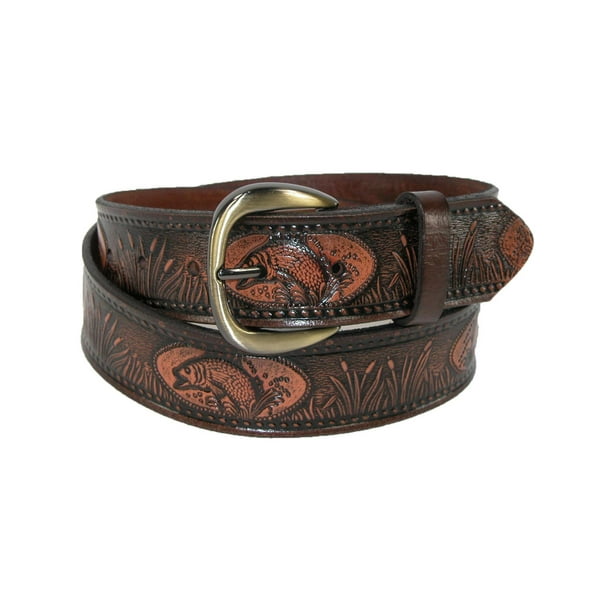 Men's Leather Fish Embossed Bridle Belt